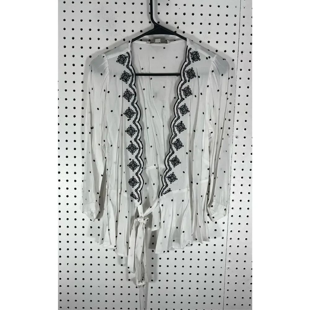 Loft wrap around scalloped polka dot blouse
